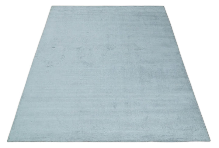 Plain Solid 8x10 Hand Loomed Silver Modern Minimalist Scandinavian Art Silk Rug | AE4810 - The Rug Decor
