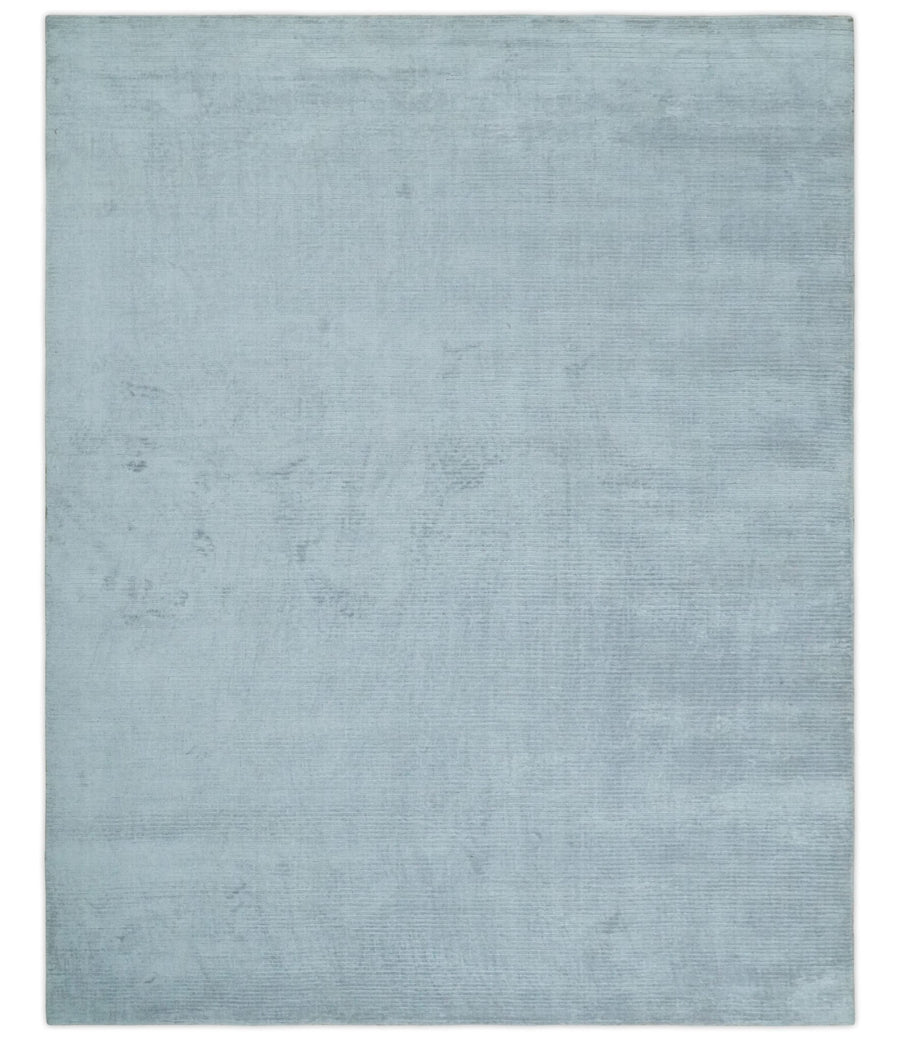 Plain Solid 8x10 Hand Loomed Silver Modern Minimalist Scandinavian Art Silk Rug | AE4810 - The Rug Decor