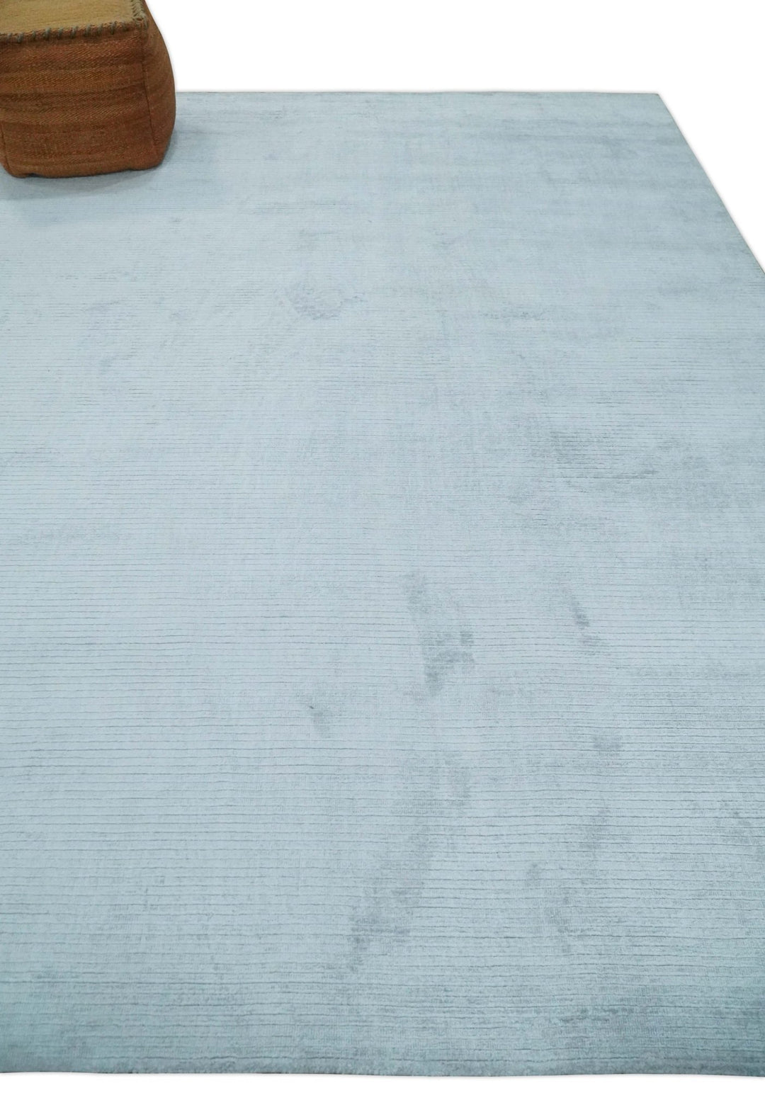 Plain Solid 8x10 Hand Loomed Silver Modern Minimalist Scandinavian Art Silk Rug | AE4810 - The Rug Decor