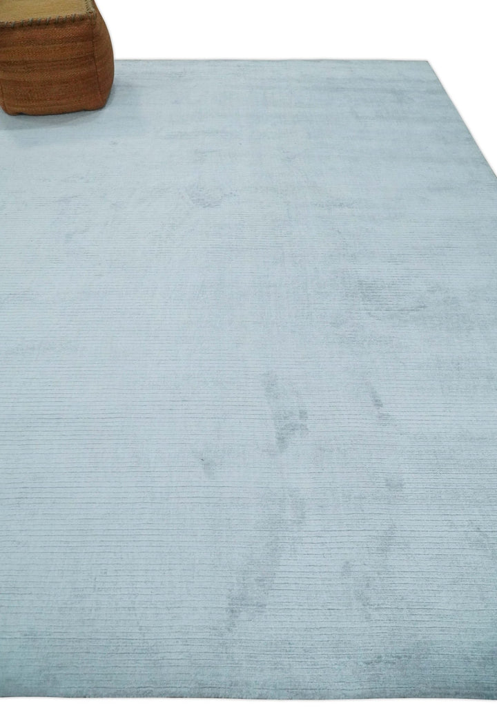 Plain Solid 8x10 Hand Loomed Silver Modern Minimalist Scandinavian Art Silk Rug | AE4810 - The Rug Decor