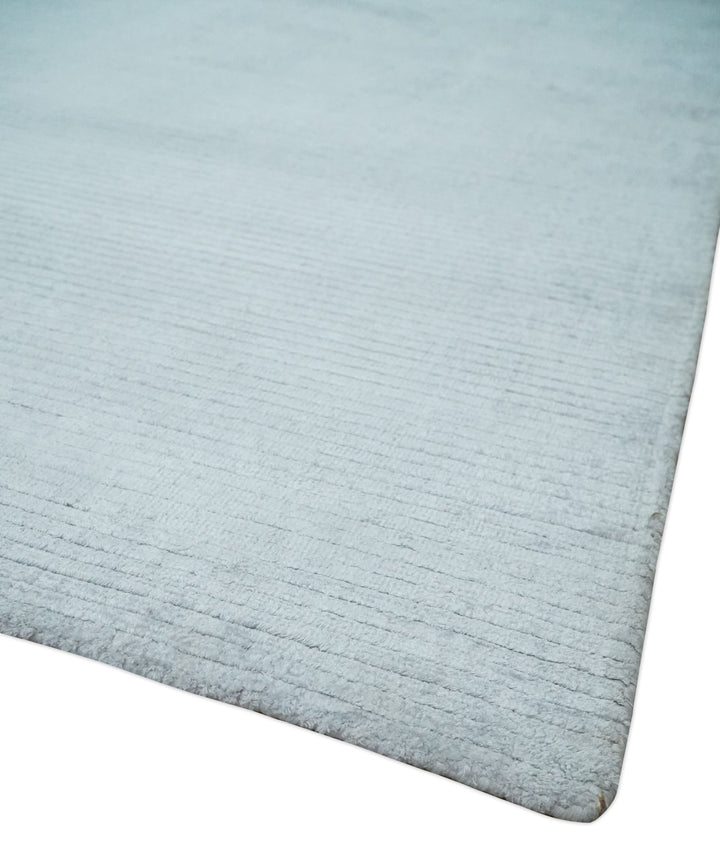 Plain Solid 8x10 Hand Loomed Silver Modern Minimalist Scandinavian Art Silk Rug | AE4810 - The Rug Decor