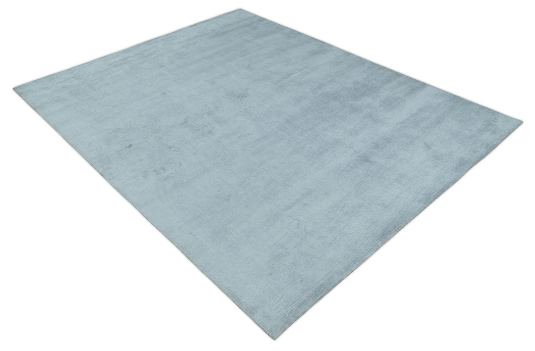 Plain Solid 8x10 Hand Loomed Silver Modern Minimalist Scandinavian Art Silk Rug | AE4810 - The Rug Decor