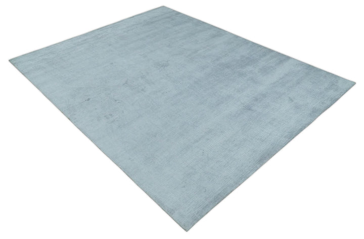 Plain Solid 8x10 Hand Loomed Silver Modern Minimalist Scandinavian Art Silk Rug | AE4810 - The Rug Decor