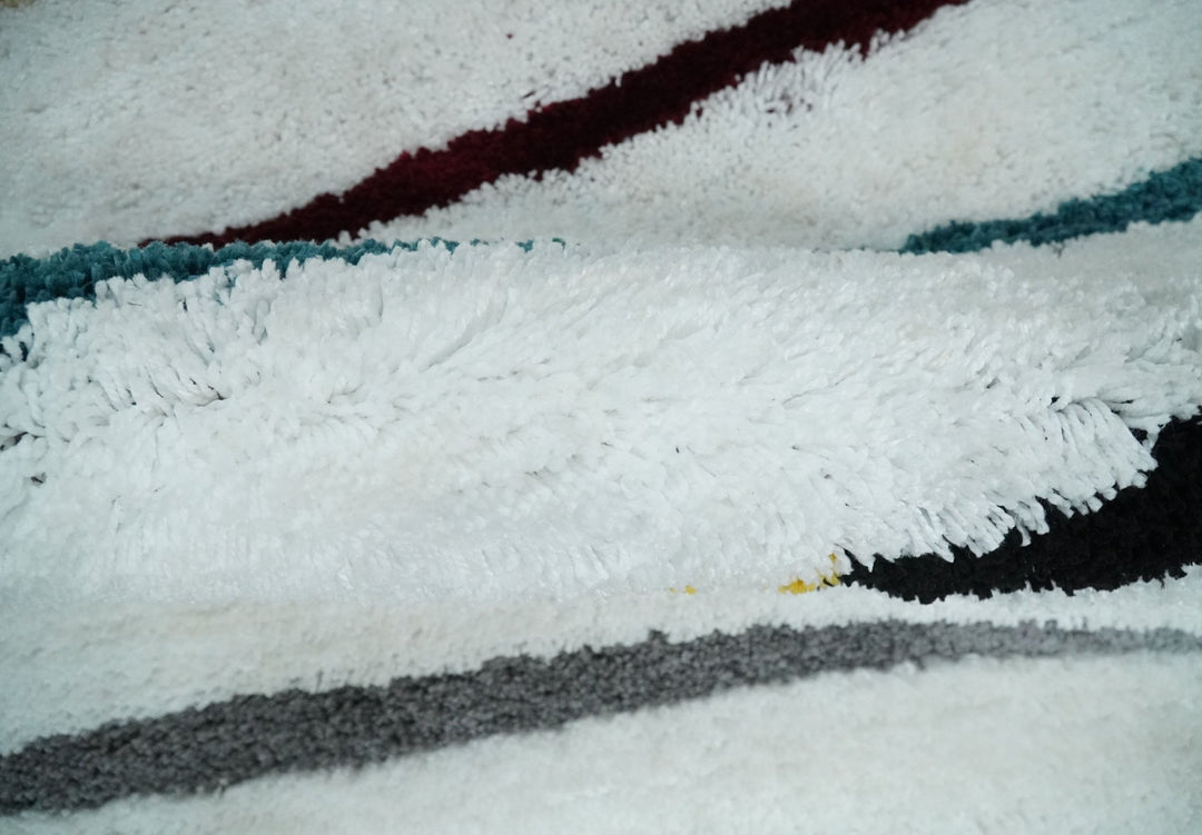 Plush and Thick Hand Woven Shag White with multicolor Stripes Soft Area Rug | SHAG2 - The Rug Decor