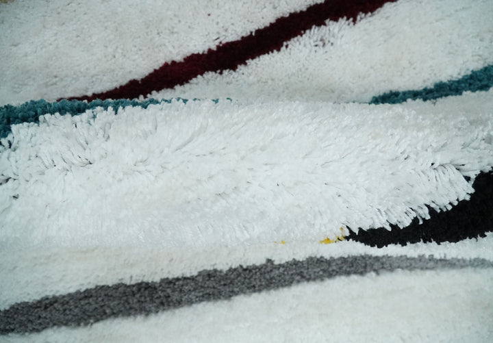 Plush and Thick Hand Woven Shag White with multicolor Stripes Soft Area Rug | SHAG2 - The Rug Decor