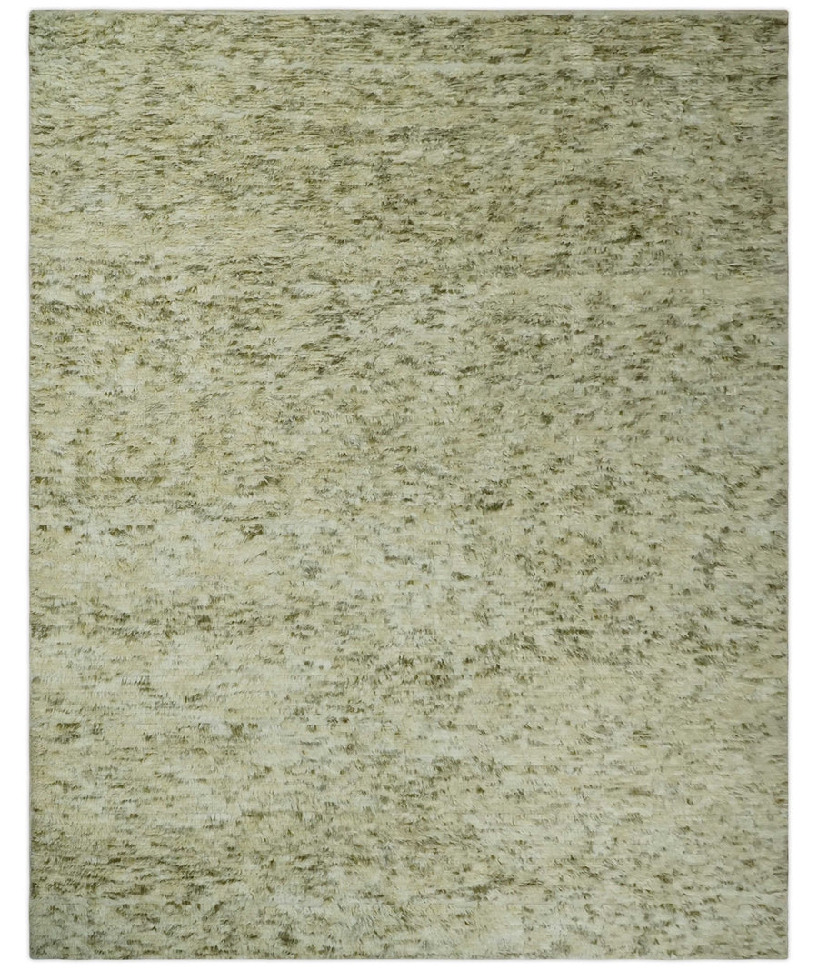 Plush Beni Ourain 12.5x15 Ivory and Moss Olive Moroccan Rug Made with fine Wool - The Rug Decor