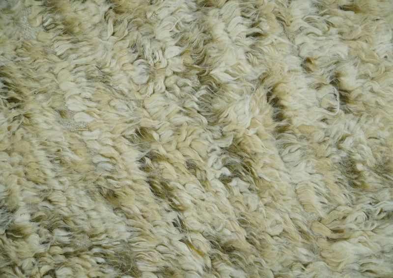 Plush Beni Ourain 12.5x15 Ivory and Moss Olive Moroccan Rug Made with fine Wool - The Rug Decor