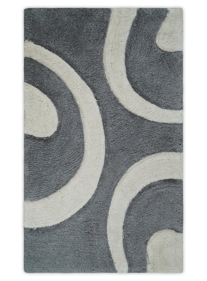 Plush Contemporary 3x5, 4x6 and 5x7 Hand Woven Shag Ivory and Gray Art Silk Soft Area Rug - The Rug Decor
