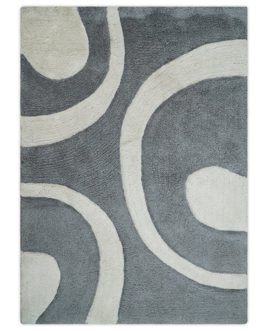Plush Contemporary 3x5, 4x6 and 5x7 Hand Woven Shag Ivory and Gray Art Silk Soft Area Rug - The Rug Decor