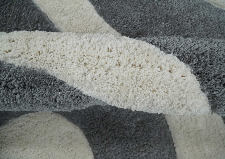 Plush Contemporary 3x5, 4x6 and 5x7 Hand Woven Shag Ivory and Gray Art Silk Soft Area Rug - The Rug Decor