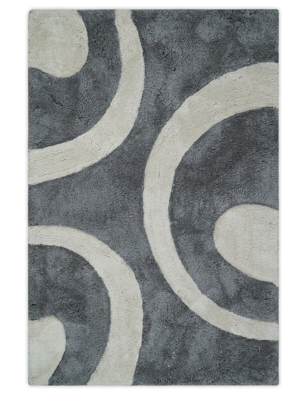 Plush Contemporary 3x5, 4x6 and 5x7 Hand Woven Shag Ivory and Gray Art Silk Soft Area Rug - The Rug Decor