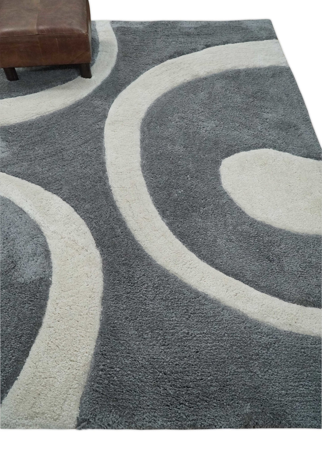 Plush Contemporary 3x5, 4x6 and 5x7 Hand Woven Shag Ivory and Gray Art Silk Soft Area Rug - The Rug Decor
