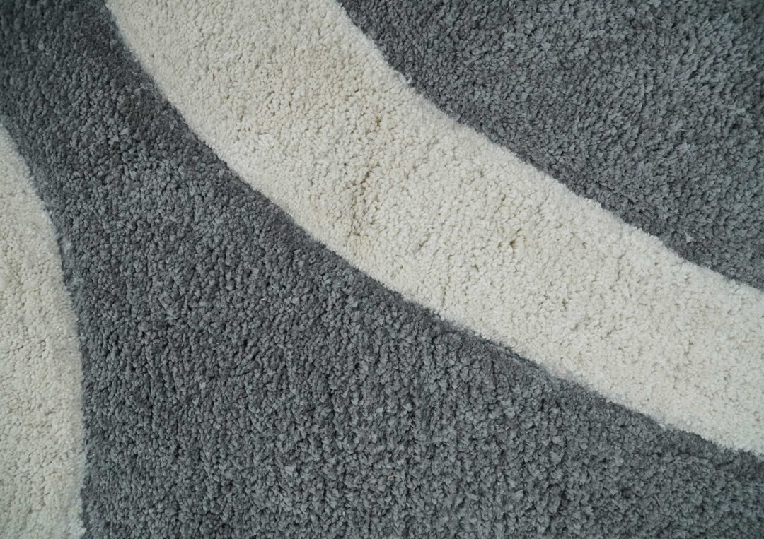 Plush Contemporary 3x5, 4x6 and 5x7 Hand Woven Shag Ivory and Gray Art Silk Soft Area Rug - The Rug Decor