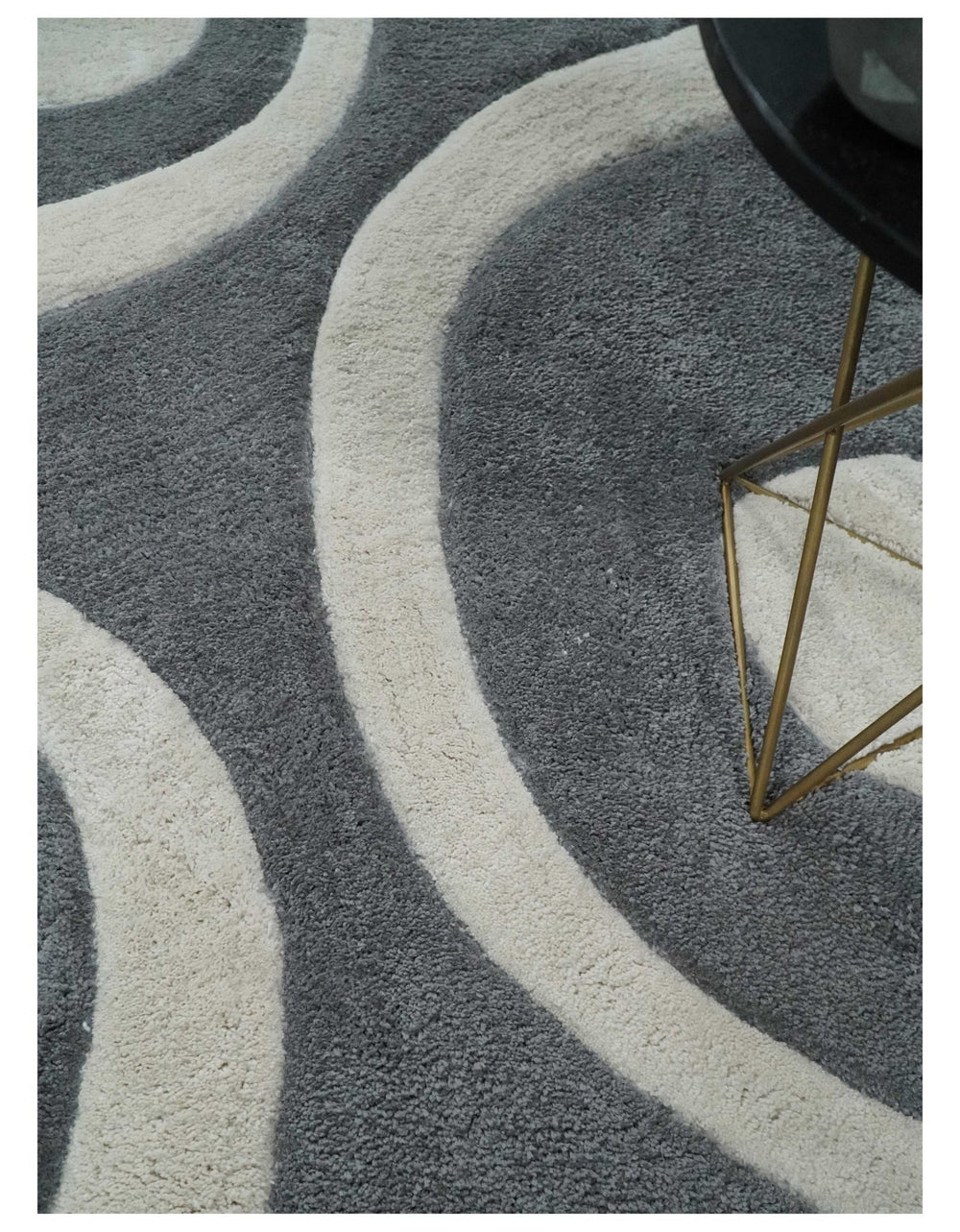 Plush Contemporary 3x5, 4x6 and 5x7 Hand Woven Shag Ivory and Gray Art Silk Soft Area Rug - The Rug Decor