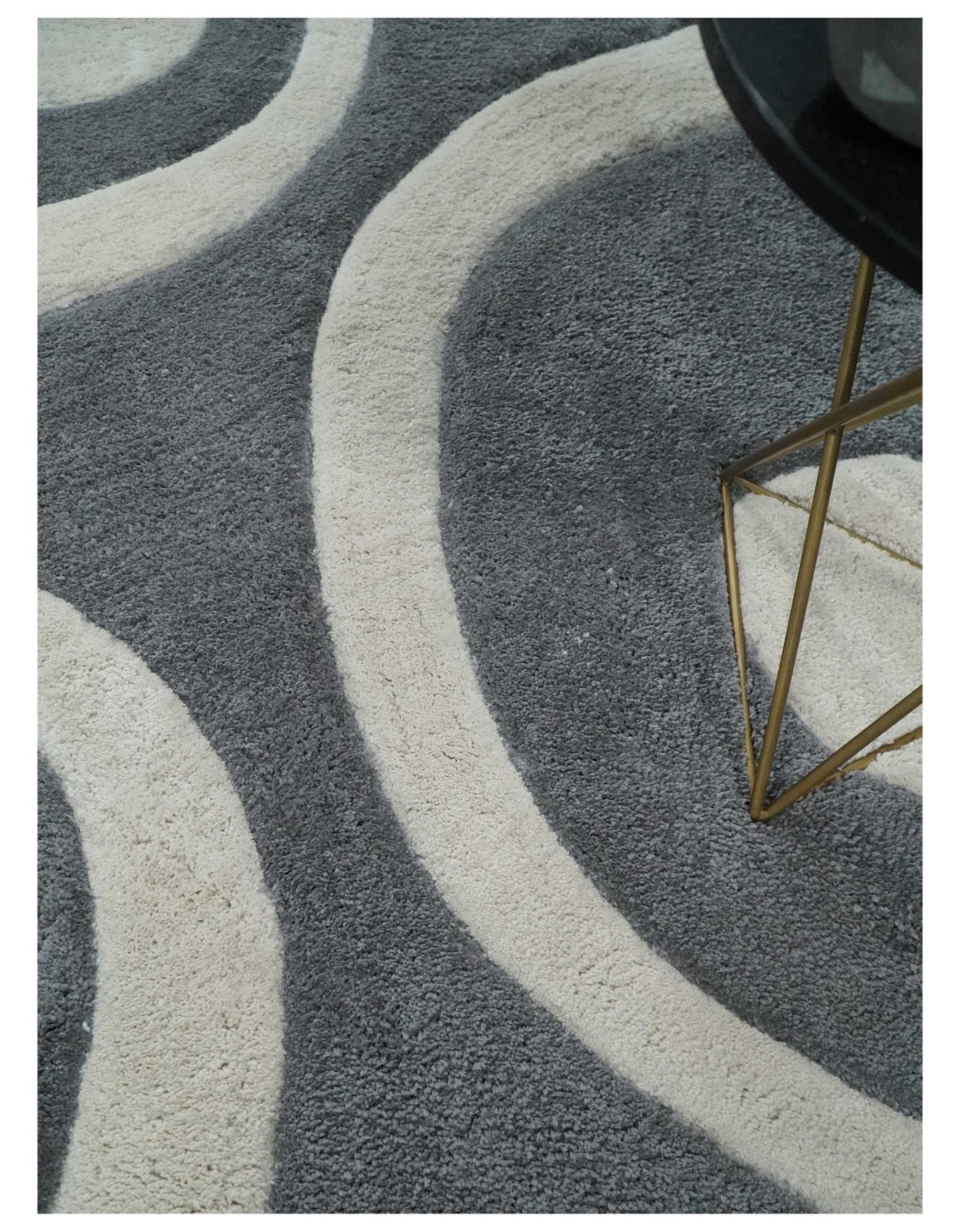 Plush Contemporary 3x5, 4x6 and 5x7 Hand Woven Shag Ivory and Gray Art Silk Soft Area Rug - The Rug Decor