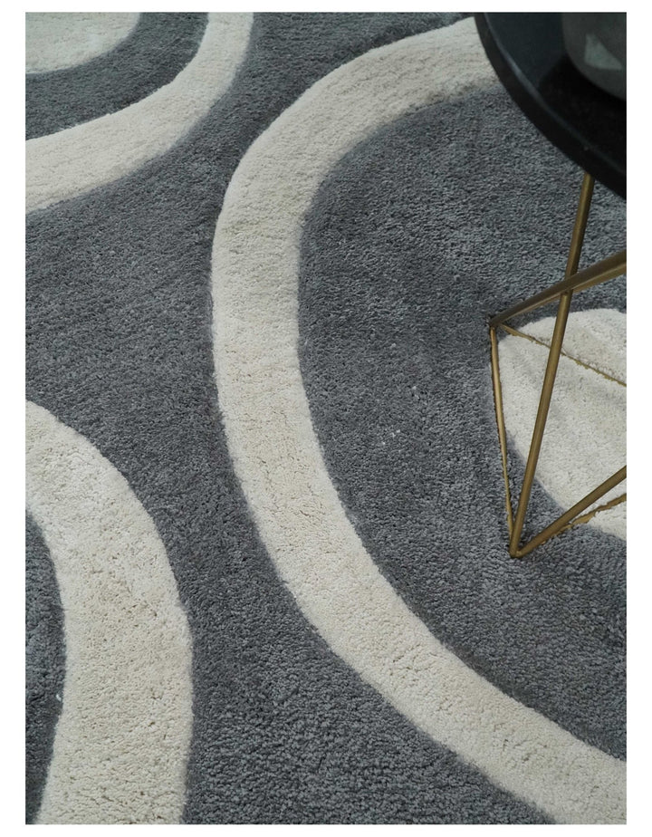 Plush Contemporary 3x5, 4x6 and 5x7 Hand Woven Shag Ivory and Gray Art Silk Soft Area Rug - The Rug Decor