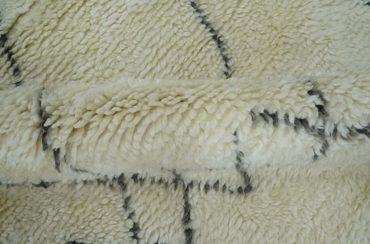 Plush Thick Beni Ourain 8x10.5 Ivory and Charcoal Geometrical design Moroccan Rug Made with fine Wool - The Rug Decor