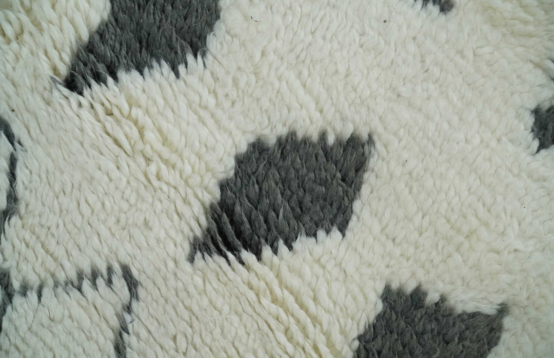 Plush Thick Beni Ourain 8x10.5 Ivory and Charcoal Geometrical design Moroccan Rug Made with fine Wool - The Rug Decor