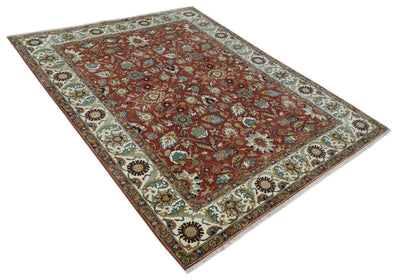 Premium Brown and Ivory 8x10 Hand knotted Traditional Floral Wool Area Rug - The Rug Decor