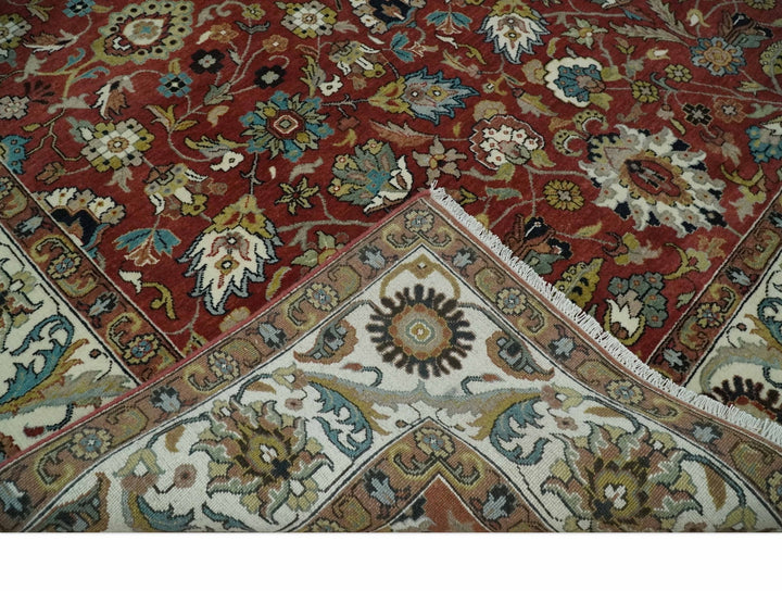 Premium Brown and Ivory 8x10 Hand knotted Traditional Floral Wool Area Rug - The Rug Decor