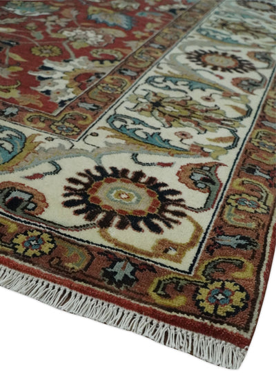 Premium Brown and Ivory 8x10 Hand knotted Traditional Floral Wool Area Rug - The Rug Decor