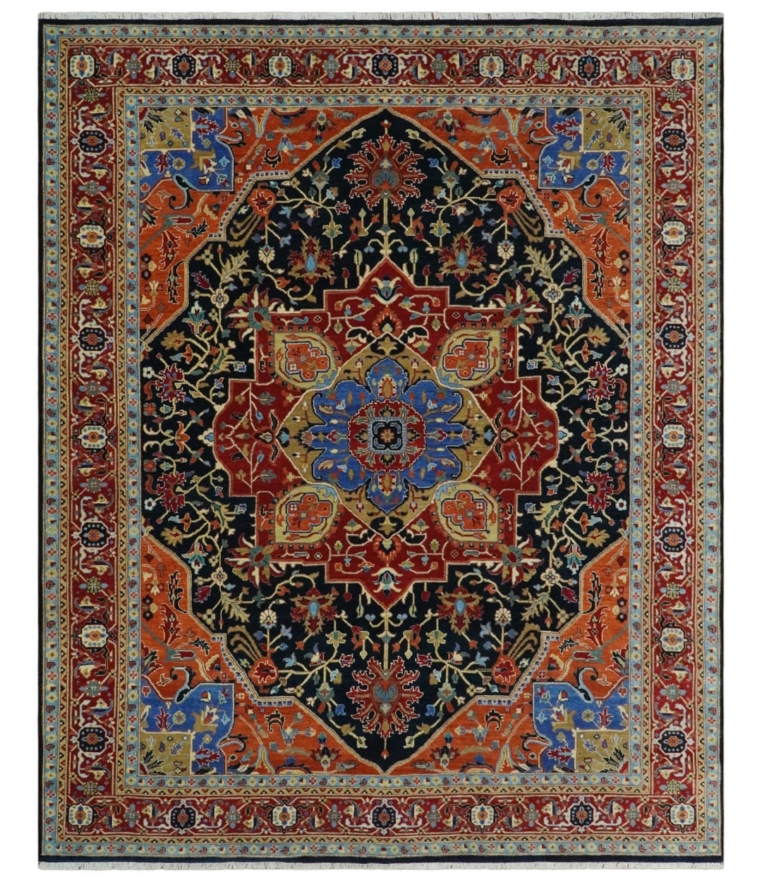 Premium Fine Olive, Brown, Black and Rust 8x10 and 9x12 Traditional Serapi wool Area Rug - The Rug Decor