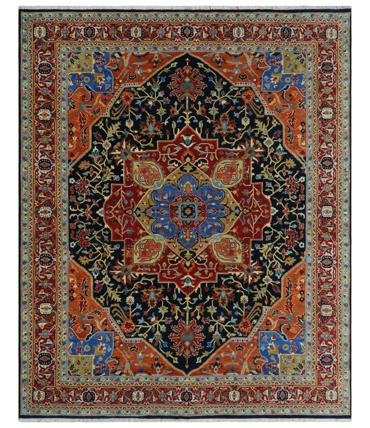 Premium Fine Olive, Brown, Black and Rust 8x10 and 9x12 Traditional Serapi wool Area Rug - The Rug Decor