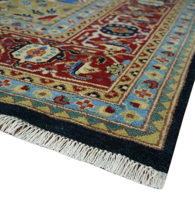 Premium Fine Olive, Brown, Black and Rust 9x12 Traditional Serapi wool Area Rug - The Rug Decor