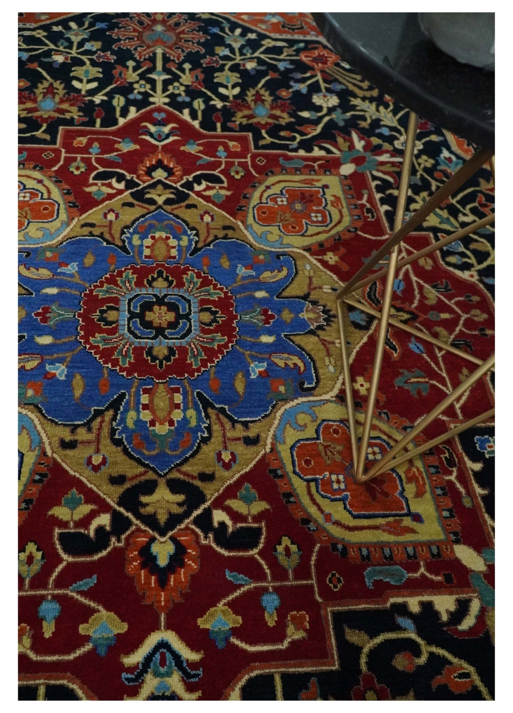 Premium Fine Olive, Brown, Black and Rust 9x12 Traditional Serapi wool Area Rug - The Rug Decor