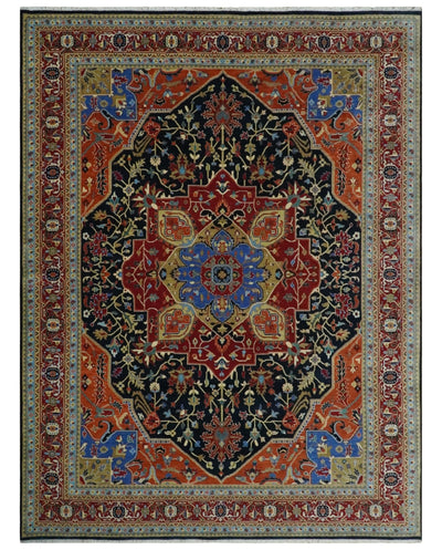 Premium Fine Olive, Brown, Black and Rust 9x12 Traditional Serapi wool Area Rug - The Rug Decor