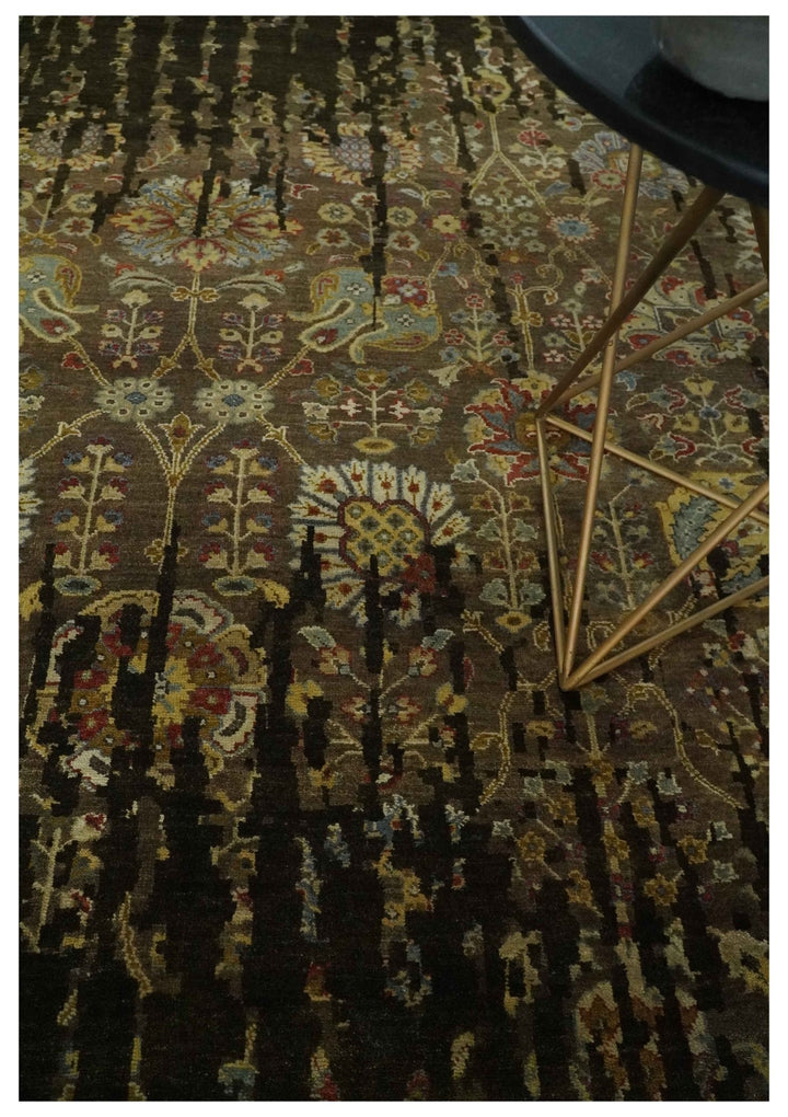 Premium Fine Transitional Brown and Olive Antique hand knotted wool Area Rug - The Rug Decor