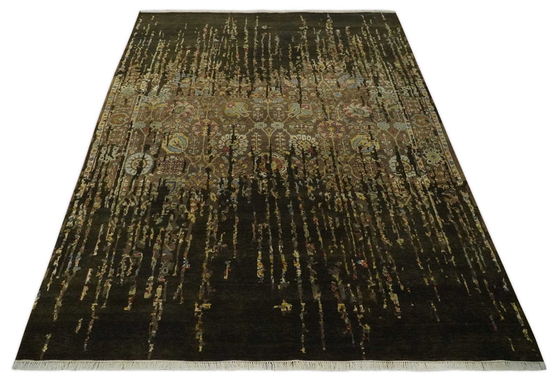 Premium Fine Transitional Brown and Olive Antique hand knotted wool Area Rug - The Rug Decor