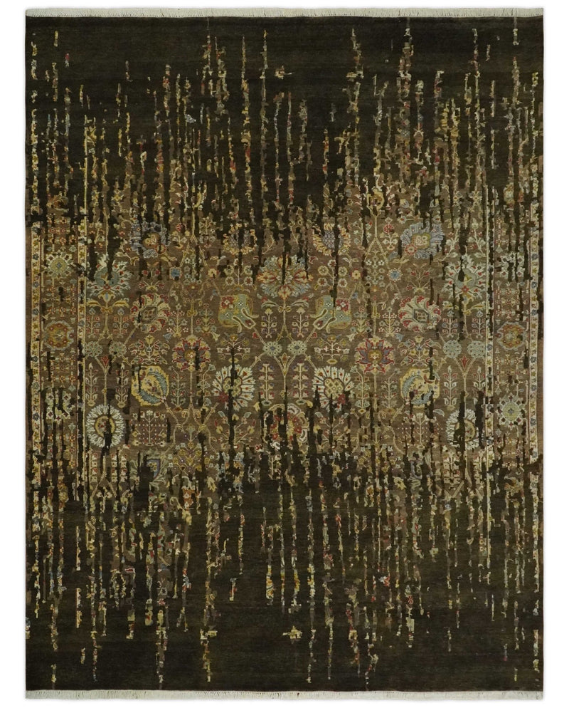 Premium Fine Transitional Brown and Olive Antique hand knotted wool Area Rug - The Rug Decor