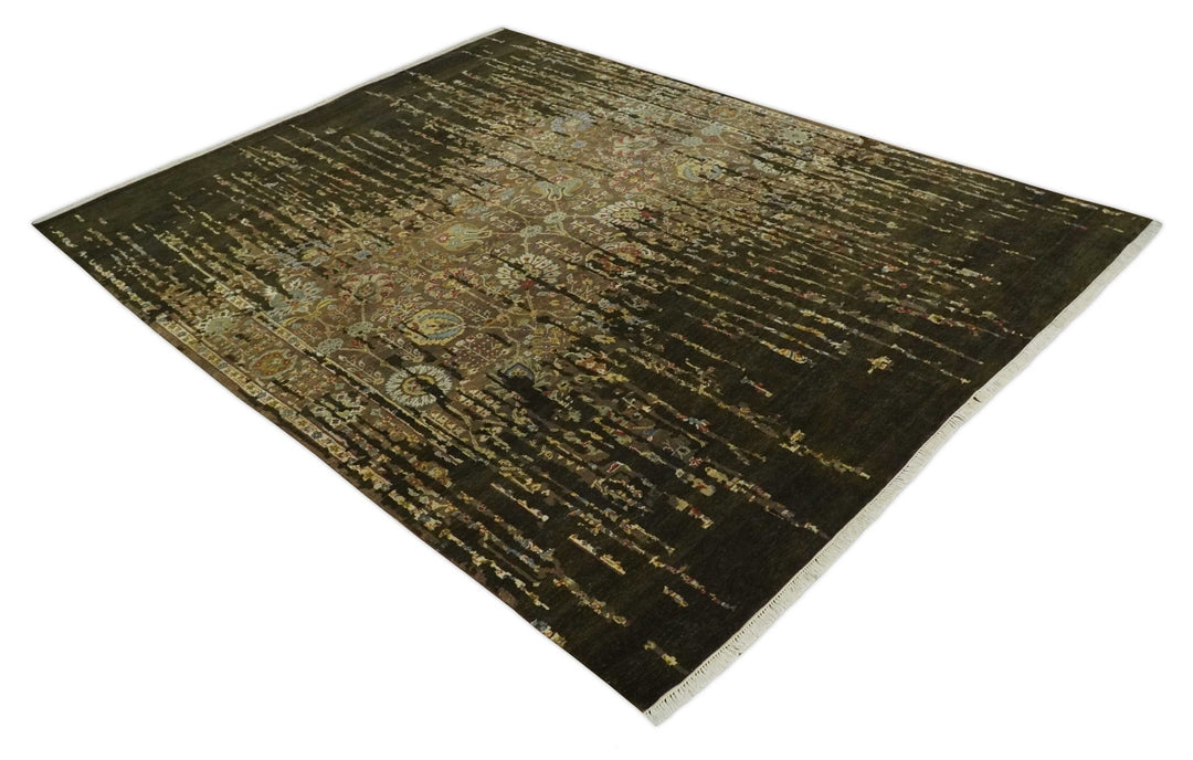 Premium Fine Transitional Brown and Olive Antique hand knotted wool Area Rug - The Rug Decor