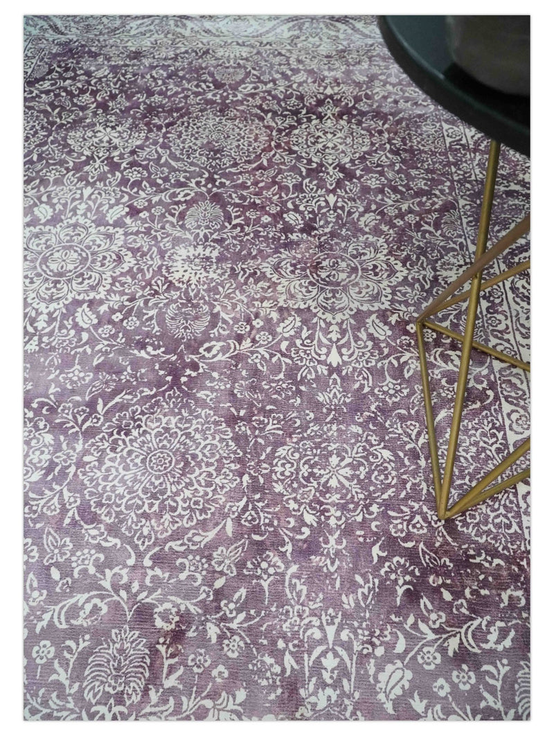 Premium Floral Medallion Purple and Ivory 5.6x7.9 Viscose Area Rug - The Rug Decor