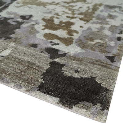 Premium Hand knotted Camel, Silver, Olive and Charcoal modern Abstract wool and Silk Blended 8x10 Area Rug - The Rug Decor
