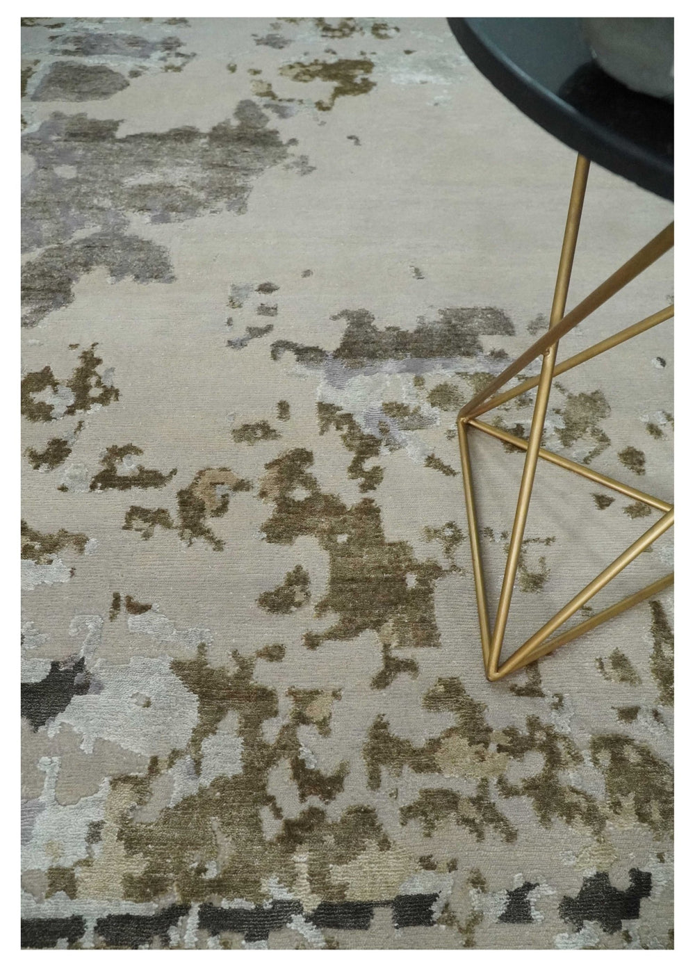 Premium Hand knotted Camel, Silver, Olive and Charcoal modern Abstract wool and Silk Blended 8x10 Area Rug - The Rug Decor