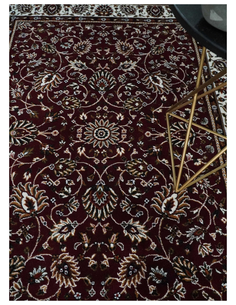 Premium Look 5x7 Woven Maroon and Ivory Traditional Pattern Area Rug - The Rug Decor