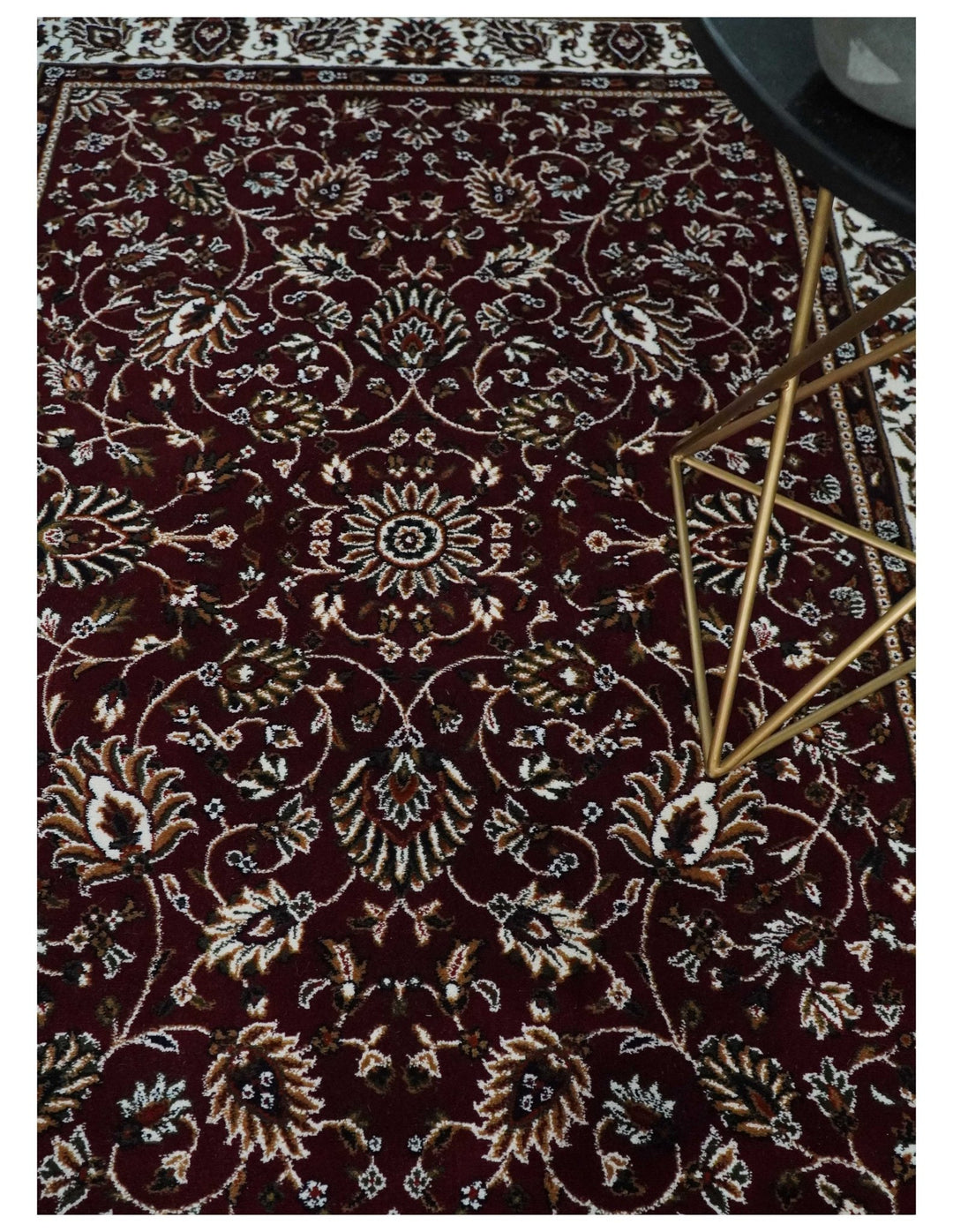 Premium Look 5x7 Woven Maroon and Ivory Traditional Pattern Area Rug - The Rug Decor