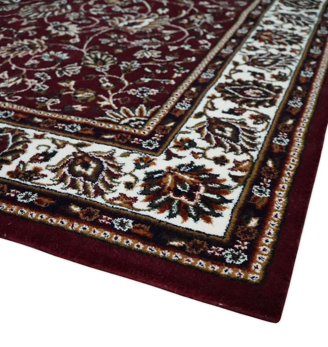 Premium Look 5x7 Woven Maroon and Ivory Traditional Pattern Area Rug - The Rug Decor