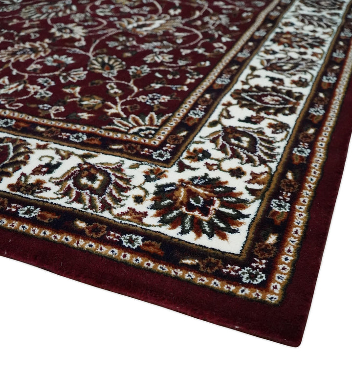 Premium Look 5x7 Woven Maroon and Ivory Traditional Pattern Area Rug - The Rug Decor