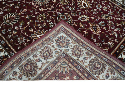 Premium Look 5x7 Woven Maroon and Ivory Traditional Pattern Area Rug - The Rug Decor