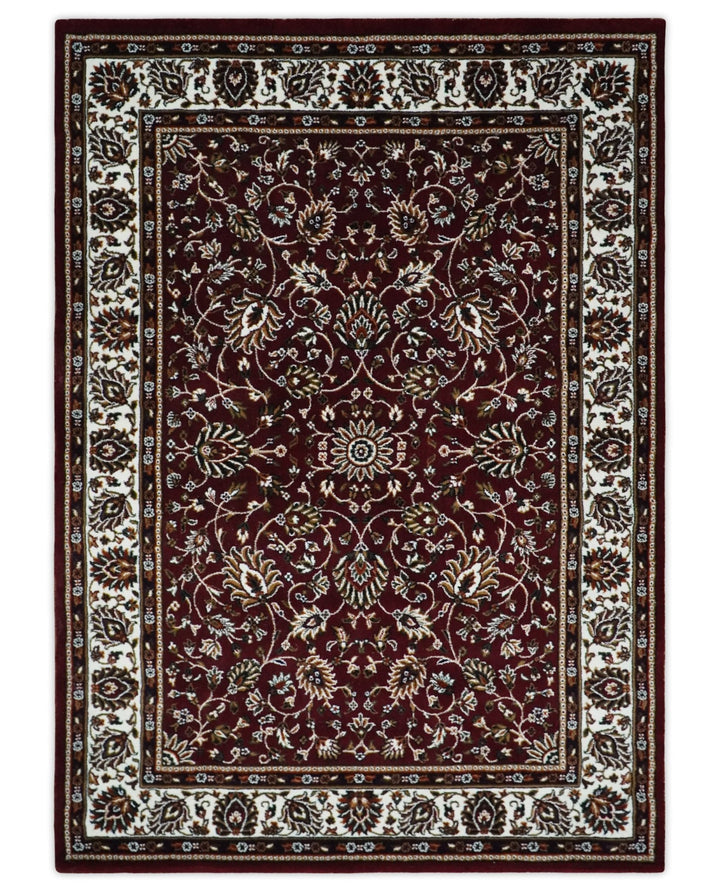 Premium Look 5x7 Woven Maroon and Ivory Traditional Pattern Area Rug - The Rug Decor