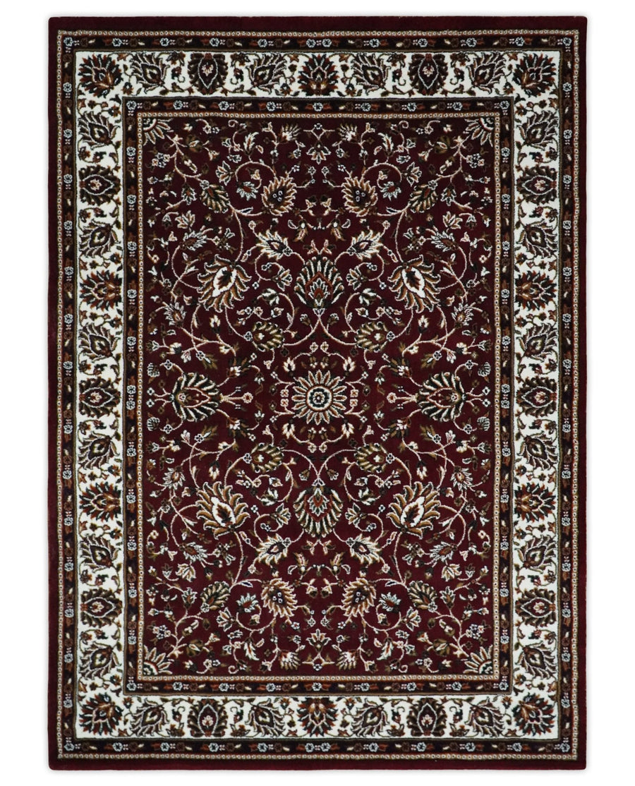 Premium Look 5x7 Woven Maroon and Ivory Traditional Pattern Area Rug - The Rug Decor