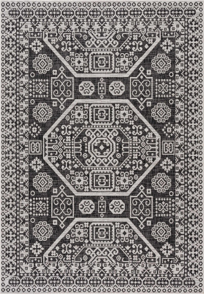 Premium look Charcoal and Ivory Traditional Medallion Outdoor Safe Area Rug - The Rug Decor