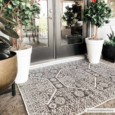 Premium look Charcoal and Ivory Traditional Medallion Outdoor Safe Area Rug - The Rug Decor