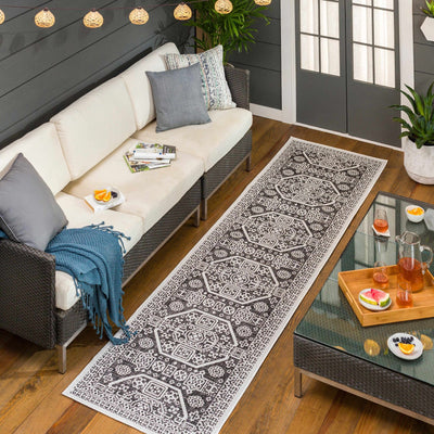 Premium look Charcoal and Ivory Traditional Medallion Outdoor Safe Area Rug - The Rug Decor