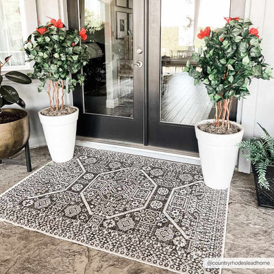 Premium look Charcoal and Ivory Traditional Medallion Outdoor Safe Area Rug - The Rug Decor