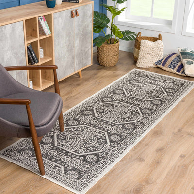 Premium look Charcoal and Ivory Traditional Medallion Outdoor Safe Area Rug - The Rug Decor