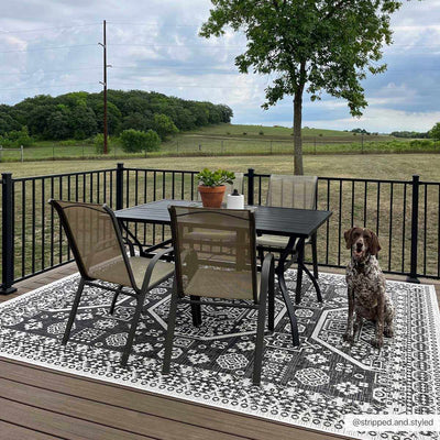 Premium look Charcoal and Ivory Traditional Medallion Outdoor Safe Area Rug - The Rug Decor